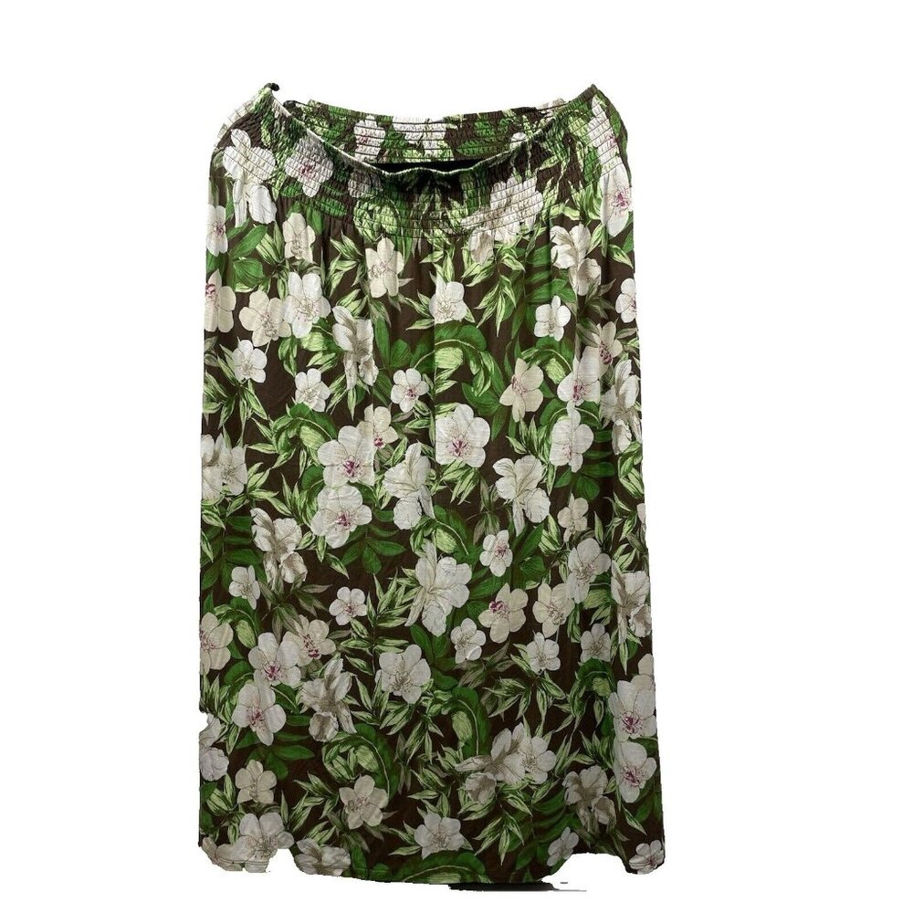 J. Jill Brown/green floral Rayon 95% maxi skirt with Smocked waist size Large